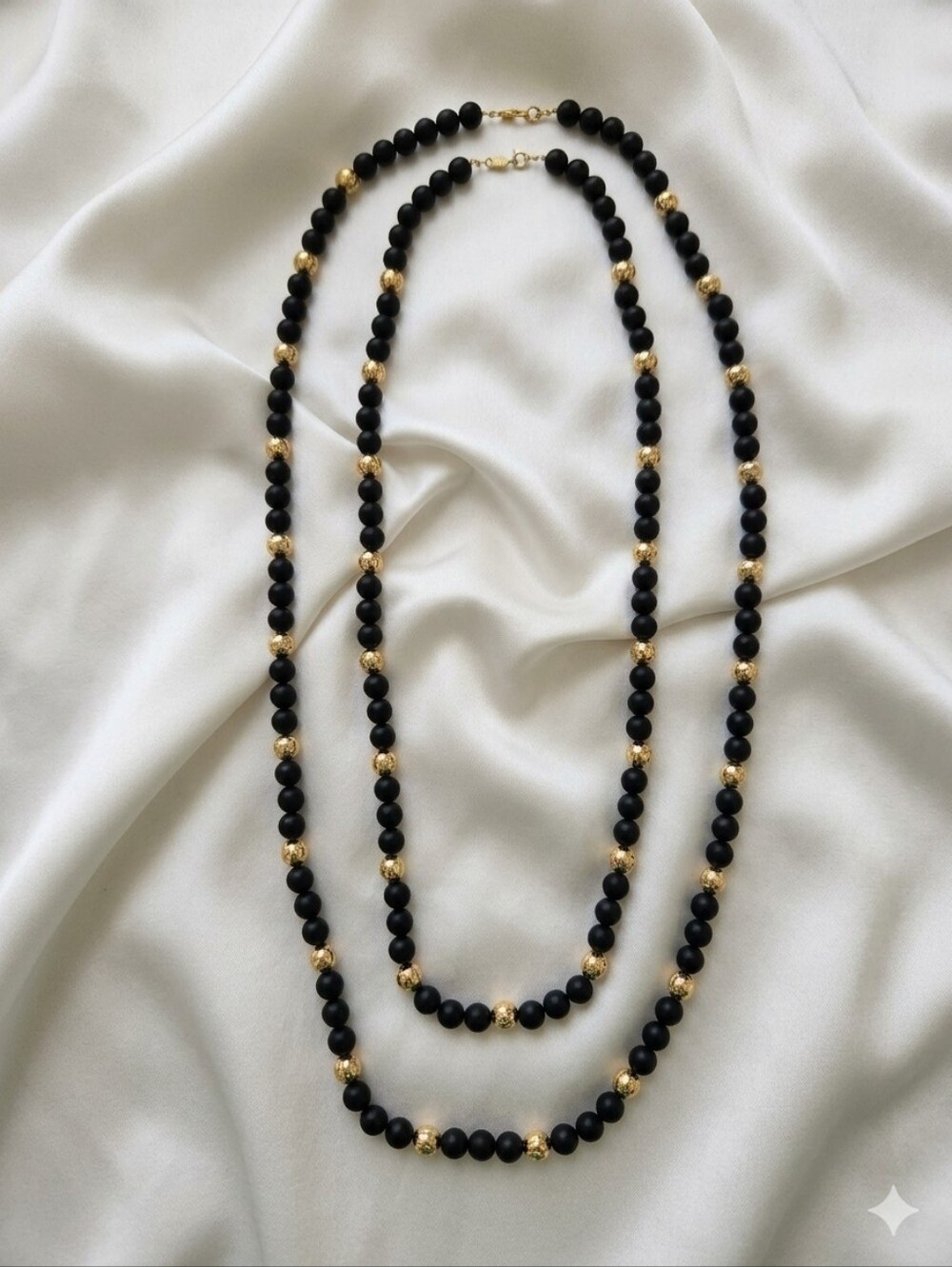 Napier Black & Gold Tone Bead Necklace 2 Strands 24" & 30"